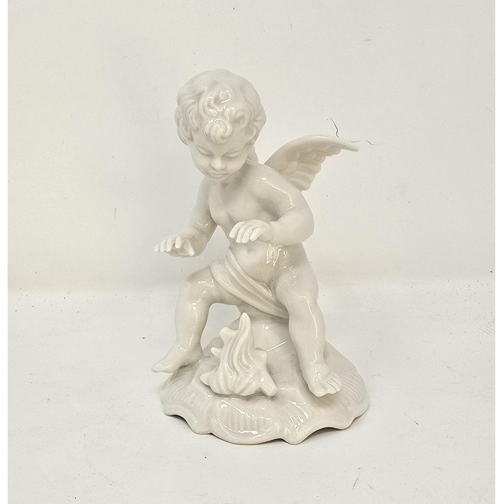 Vtg Dresden bisque porcelain winter angel cherub figurine germany four seasons